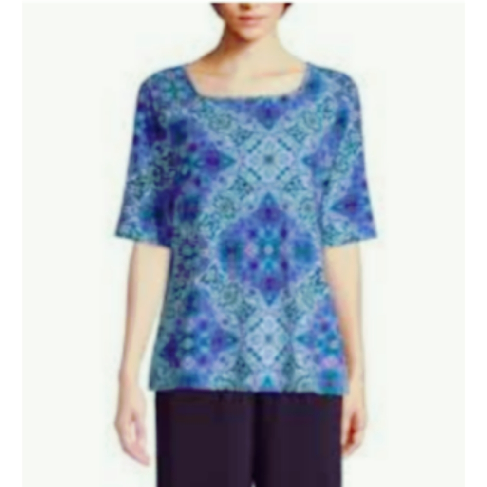 East 5th short sleeve blue square neck top - Picture 3 of 6